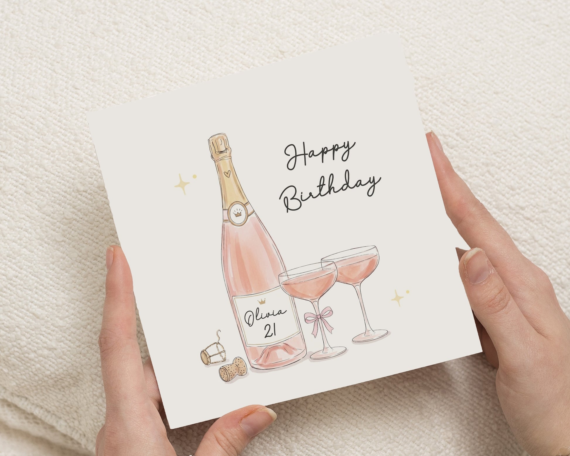 21st Birthday Card for Her, Personalised 21st Birthday Card, Champagne Birthday Card, Birthday Card for Friend, Pink Birthday Card