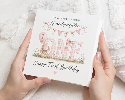 1st Birthday Card for Granddaughter, First Birthday Card for Girl, Granddaughter Birthday Card, Bunny Birthday Card, Cute Birthday Card