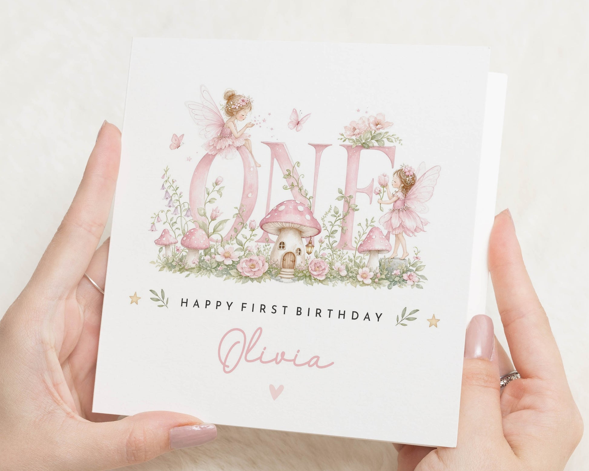1st Birthday Card for Girl, First Birthday Card for Daughter, Personalised Birthday Card, Fairy Birthday Card, Granddaughter or Niece Card