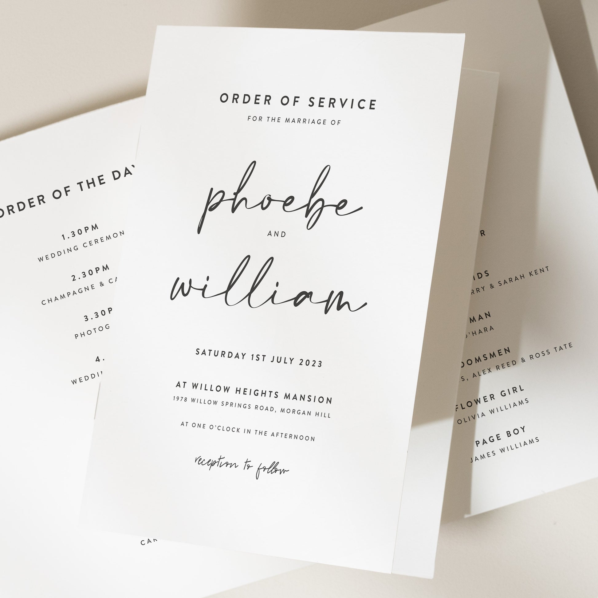 Script Order Of Service, Mordern Wedding Booklet, Elegant Wedding Ceremony Booklet, Simple Calligraphy Order of Service For Wedding &#39;Phoebe&#39;