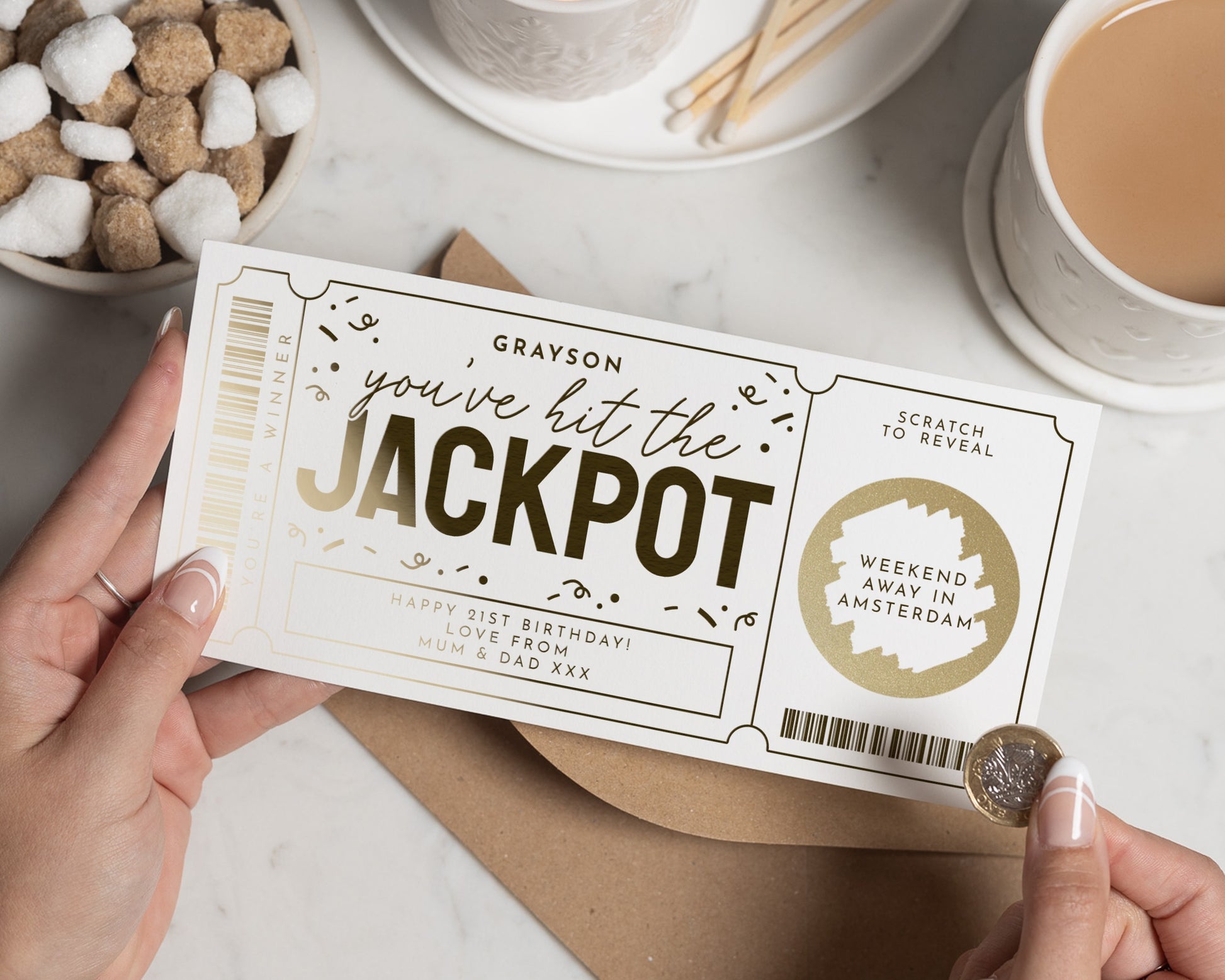 Personalised Weekend Away Gift Voucher, Scratch To Reveal Ticket, Birthday Gift For Him Or Her, Gold Foil Holiday Reveal