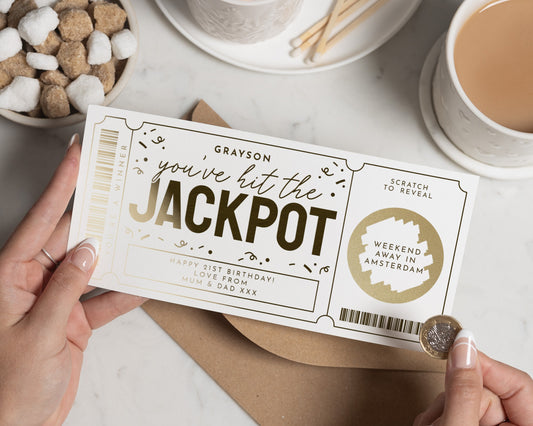 Personalised Weekend Away Gift Voucher, Scratch To Reveal Ticket, Birthday Gift For Him Or Her, Gold Foil Holiday Reveal