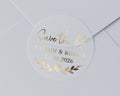 Save The Date Sticker, Gold Foil Wedding Sticker, Personalised Save The Date, Custom Wedding Label, Engagement Sticker, Envelope Seal