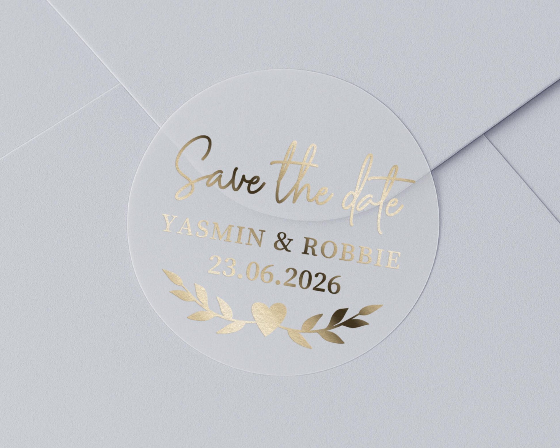 Save The Date Sticker, Gold Foil Wedding Sticker, Personalised Save The Date, Custom Wedding Label, Engagement Sticker, Envelope Seal