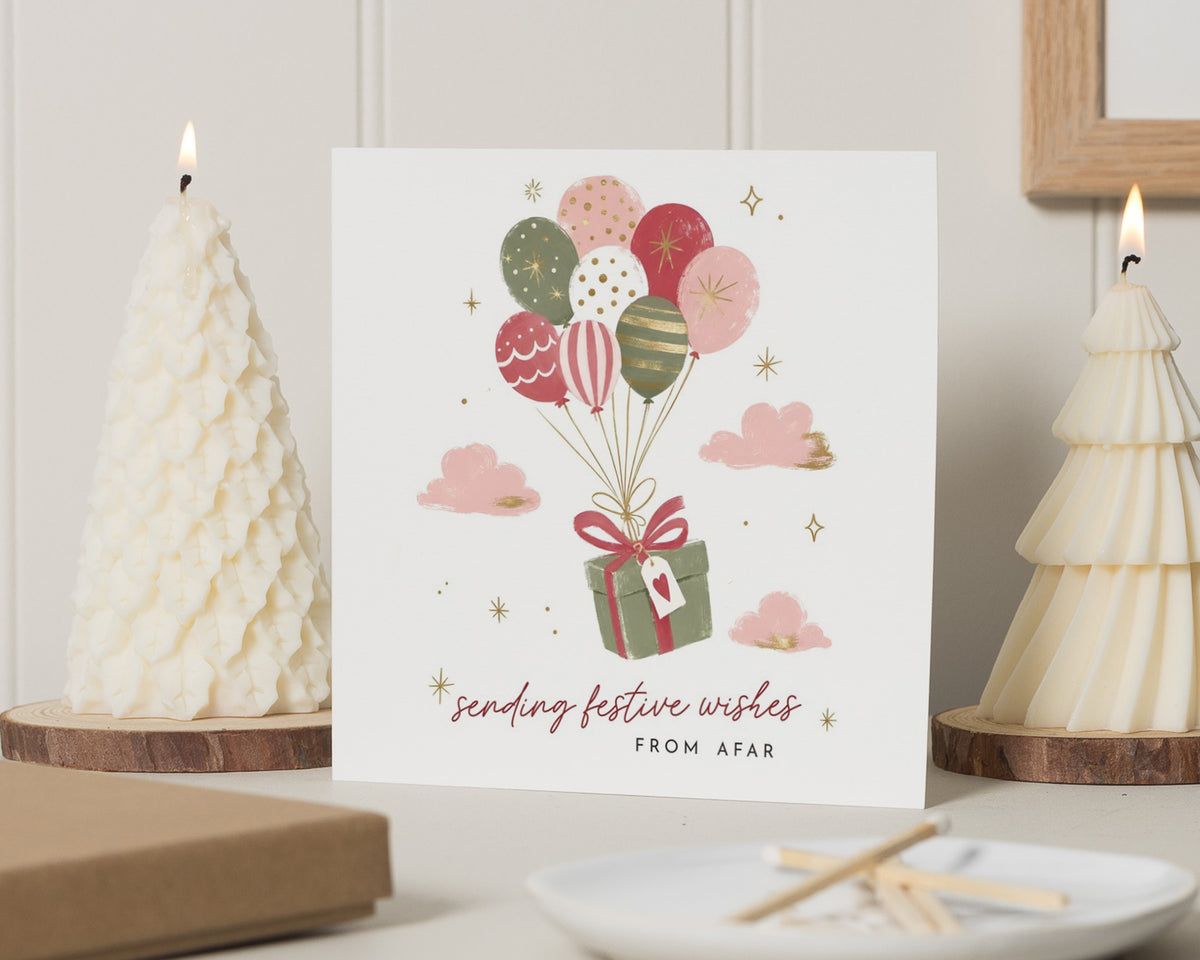 Christmas Card from Afar, Festive Wishes Christmas Card, Cute Christmas Card, Long Distance Christmas Card, Balloon Christmas Card