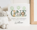 1st Birthday Card for Boy, Personalised Safari Birthday Card, Birthday Card for Son, Cute Animal Birthday Card, First Birthday Card