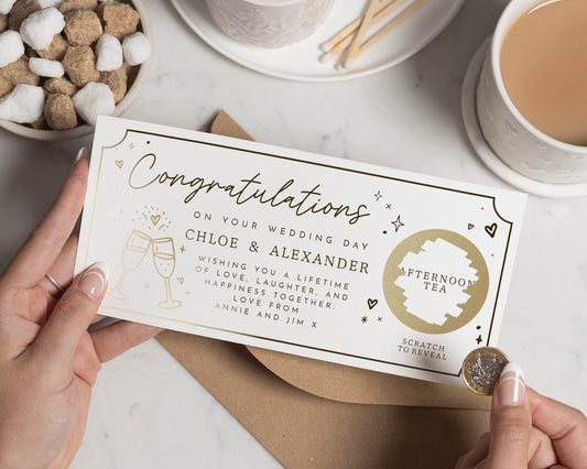 Wedding Gift Voucher, Personalised Scratch to Reveal Voucher, Afternoon Tea Gift Voucher, Congratulations Wedding Day Card For Couple
