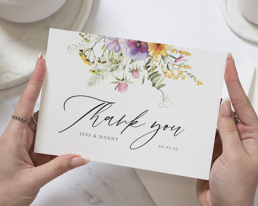 Personalised Wedding Thank You Cards, Floral Wedding Thank You Card, Wedding Thank You Cards, Folded Thank You Cards, A6 5x7
