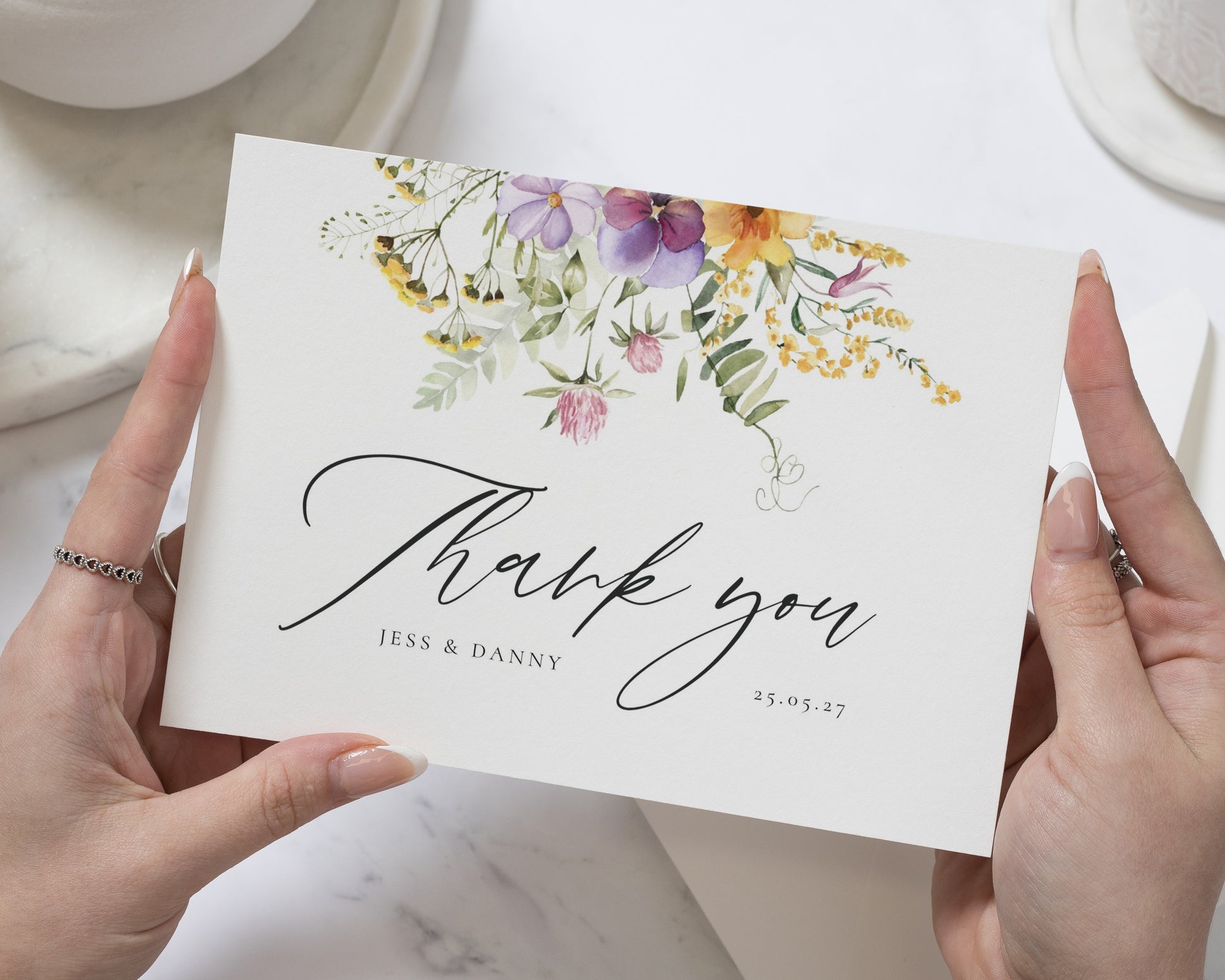 Personalised Wedding Thank You Cards, Floral Wedding Thank You Cards, Folded Wedding Thank You Cards, Thank You Card for Wedding