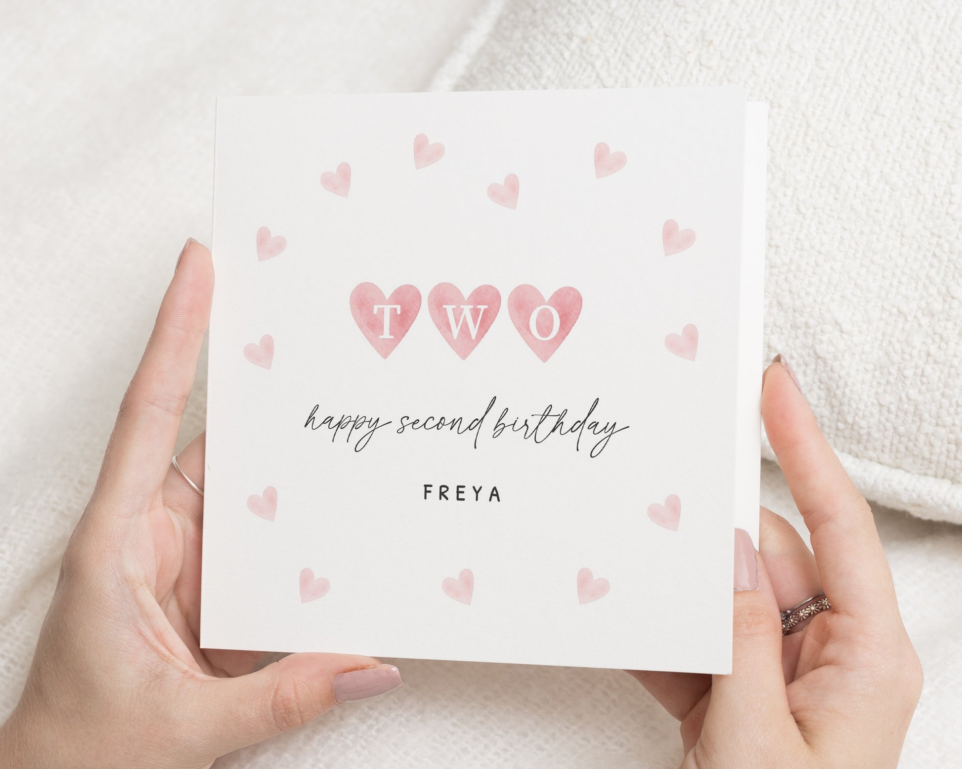 2nd Birthday Card, Second Birthday Card for Girl, Personalised Birthday Card for Daughter, Granddaughter, Niece, Pink Heart Birthday Card