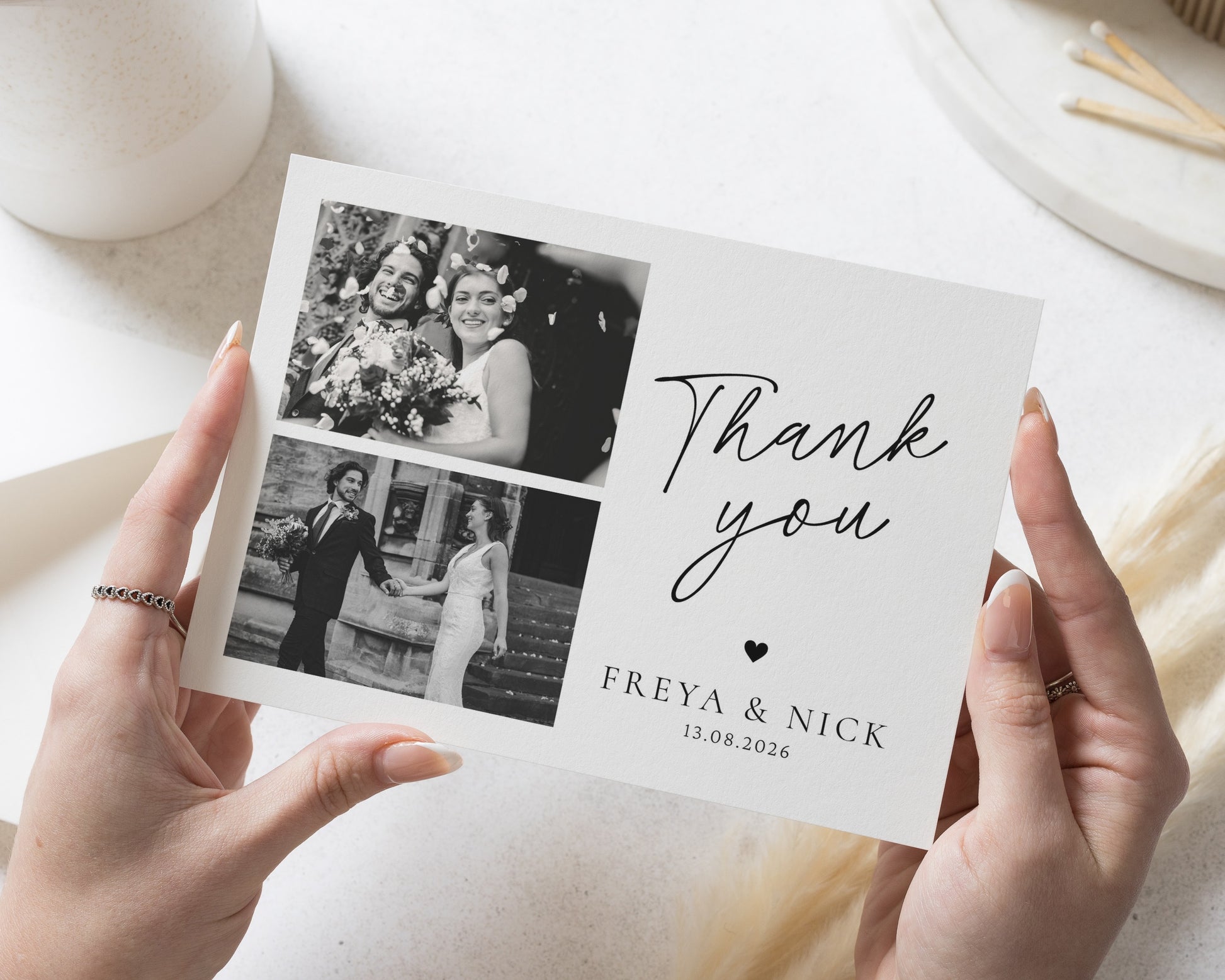 Personalised Wedding Thank You Cards, Photo Wedding Thank You Card, Folded Wedding Thank You Cards, Minimal Photo Thank You Cards, A6 5x7