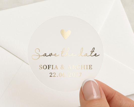 Save The Date Sticker, Gold Foil Save The Date, Personalised Wedding Sticker, Custom Wedding Date Sticker, Wedding Envelope Seal