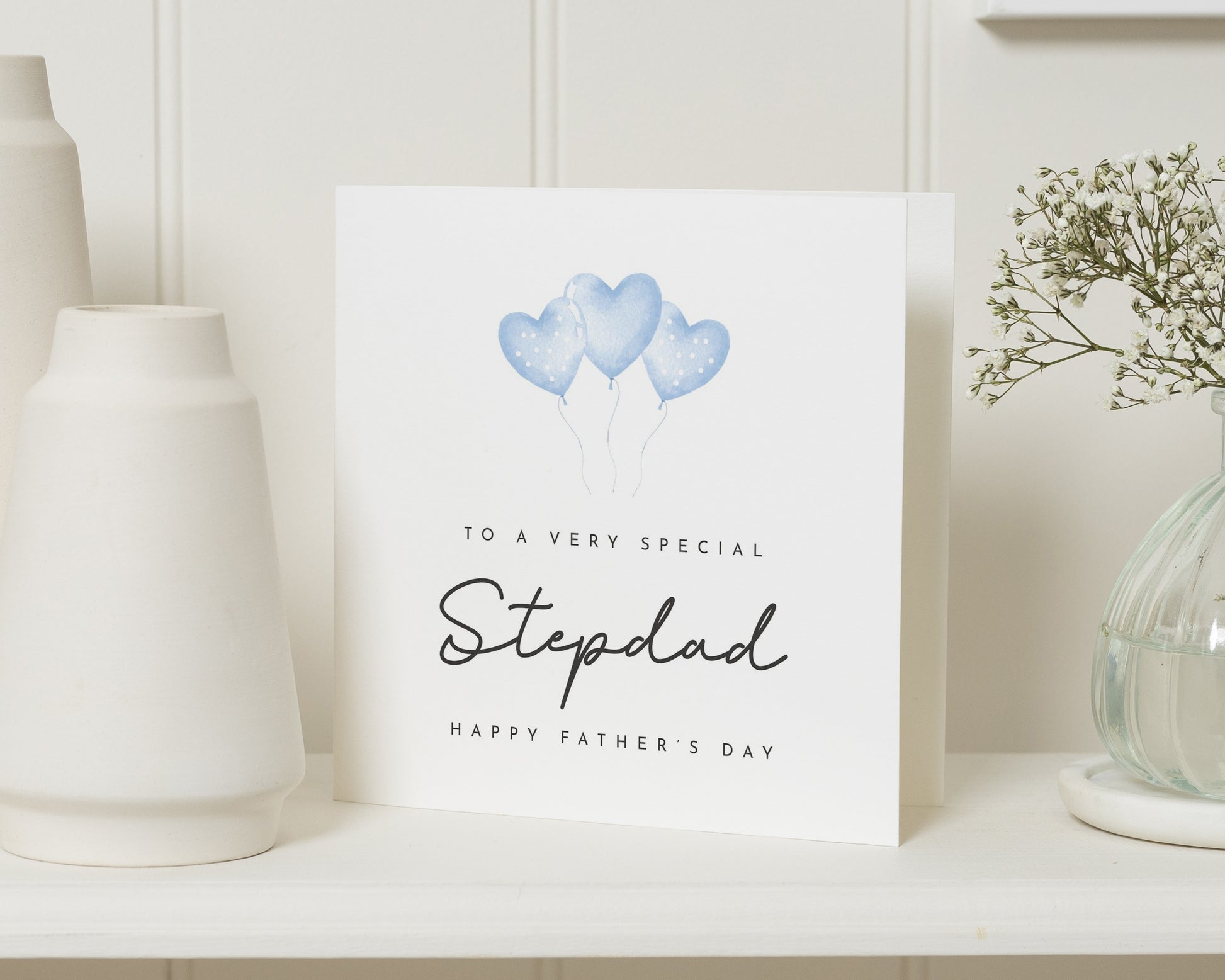 Fathers Day Card for Stepdad, Stepdad Fathers Day Card, Fathers Day Card for Him, Heart Balloon Fathers Day Card, Simple Card for Stepdad