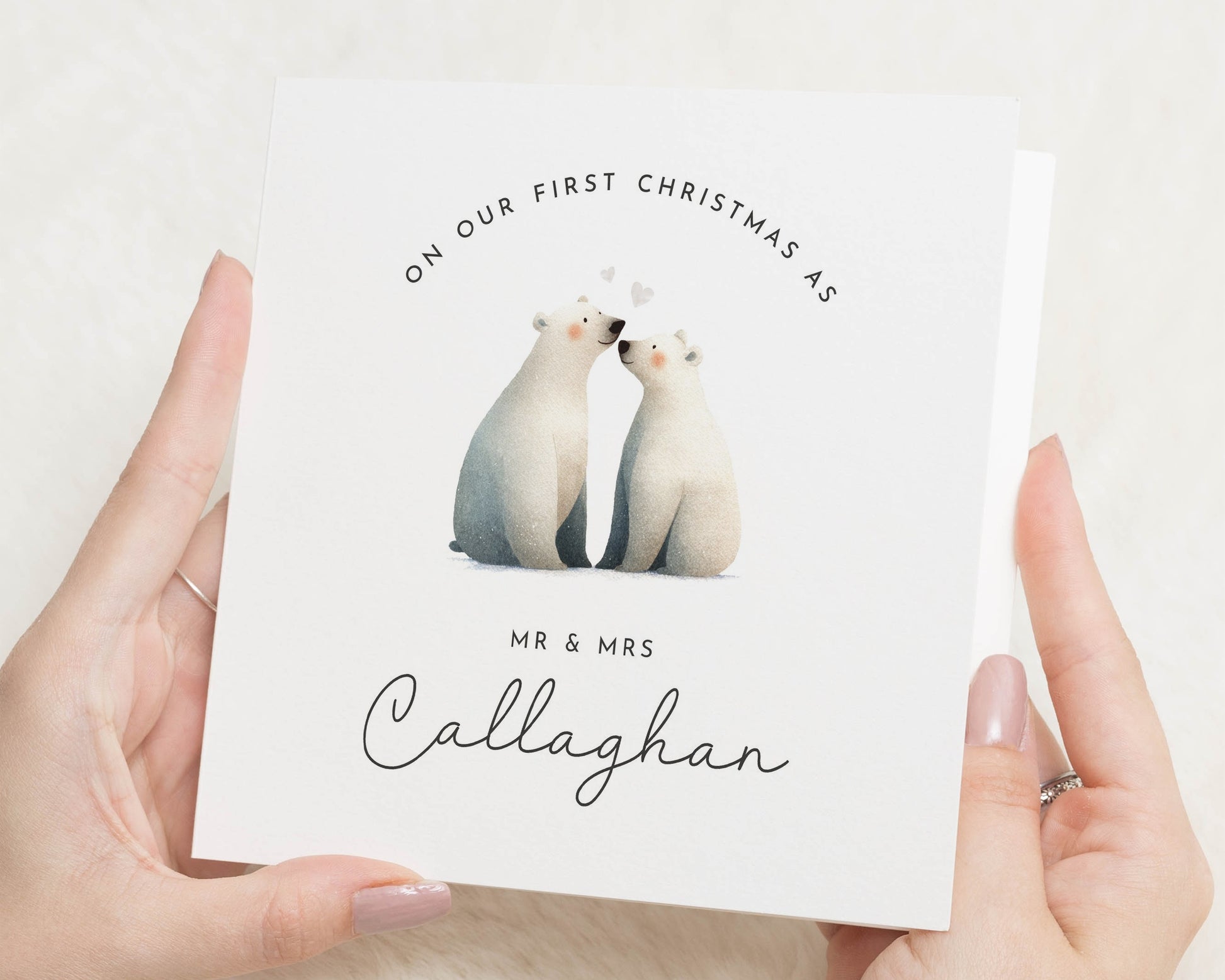First Christmas Card for Couple, Personalised Mr and Mrs Christmas Card, Newlywed Christmas Card, Polar Bear Christmas Card