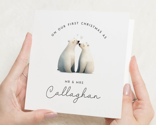 First Christmas Card for Couple, Personalised Mr and Mrs Christmas Card, Newlywed Christmas Card, Polar Bear Christmas Card