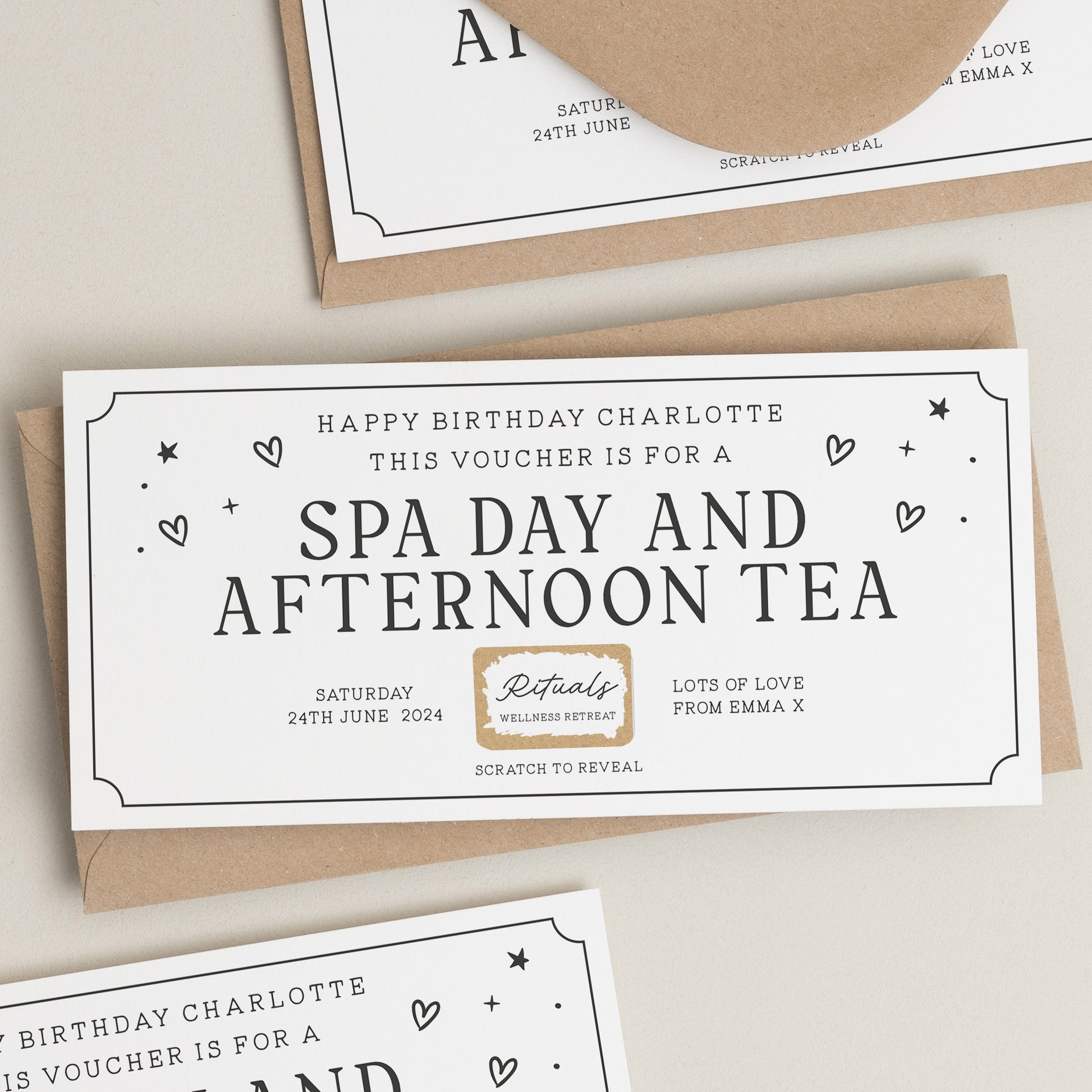 Personalised Gift Voucher Surprise, Scratch And Reveal Afternoon Tea, Spa Gift Scratch Reveal Card, Birthday Gift For Friend, Gift For Her