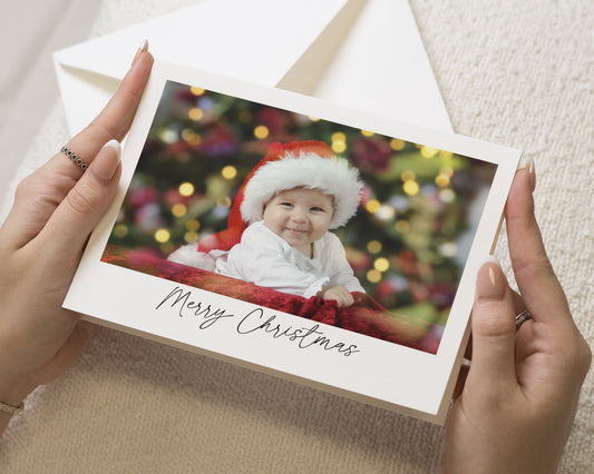 Personalised Photo Christmas Card, Merry Christmas Card, Baby Christmas Card, Pack of 10, 20, 50 or 100, Folded Christmas Card