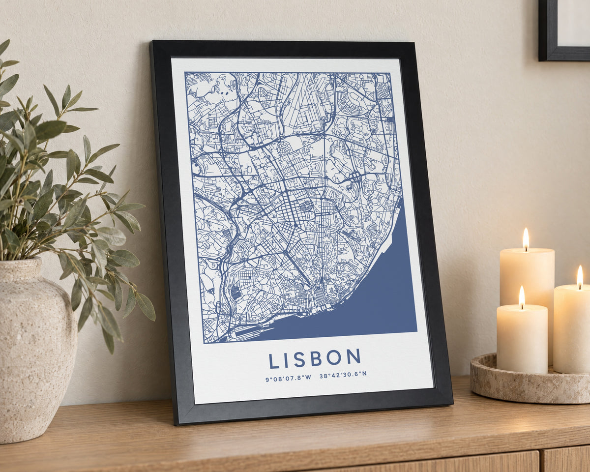 Personalised Map Print, Custom Location Map Wall Art, Blue City Map, New Home Gift, House Warming Gift, Black Framed Print