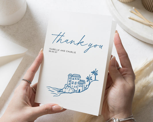 Personalised Wedding Thank You Cards, Wedding Thank You Card, Folded Thank You Cards, Minimal Wedding Thanks Card, Venue Illustration