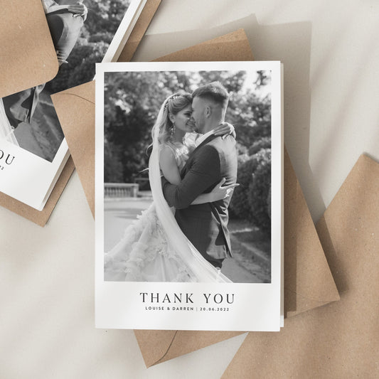 Calligraphy Photo Thank You Wedding Cards, Simple Thank You Wedding Cards, Wedding Thank You Cards With Photo, Thank You With Envelopes