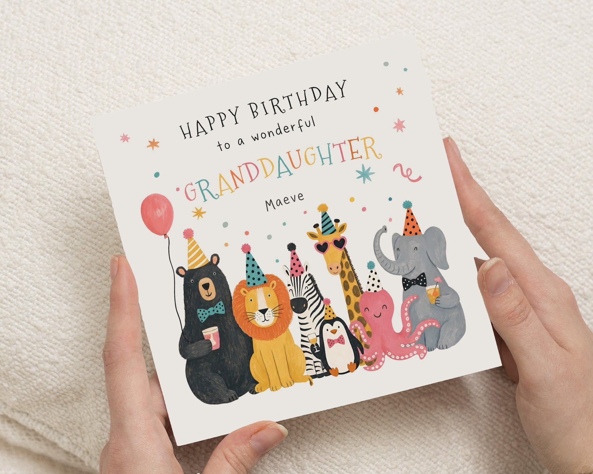 Granddaughter Birthday Card, Personalised Birthday Card for Granddaughter, Cute Safari Animal Birthday Card, Jungle Birthday Cards for Girl