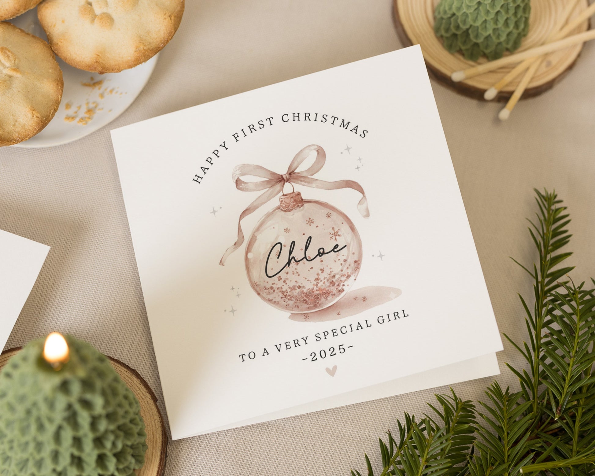 First Christmas Card for Girl, Personalised Christmas Card, Baby Girl Christmas Card, Special Girl Christmas Card, Bauble Christmas Card