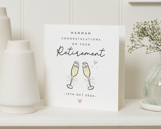 Retirement Card, Personalised Retirement Card, Retirement Card for Her, Retirement Card for Friend, Champagne Retirement Card
