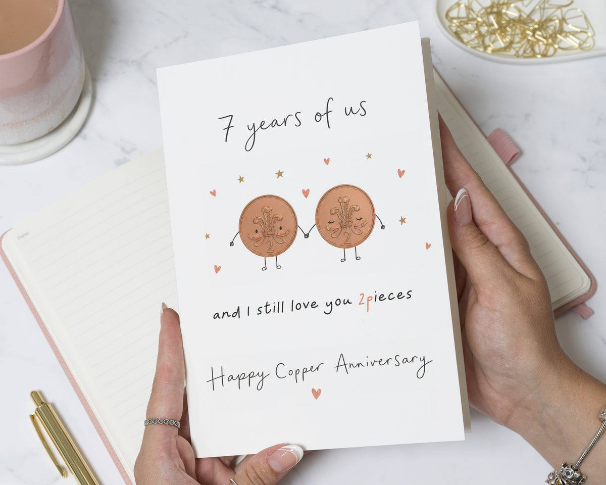 7th Anniversary Card, Copper Anniversary Card, Anniversary Card for Husband Wife Partner, Funny Anniversary Card, 7 Years Together