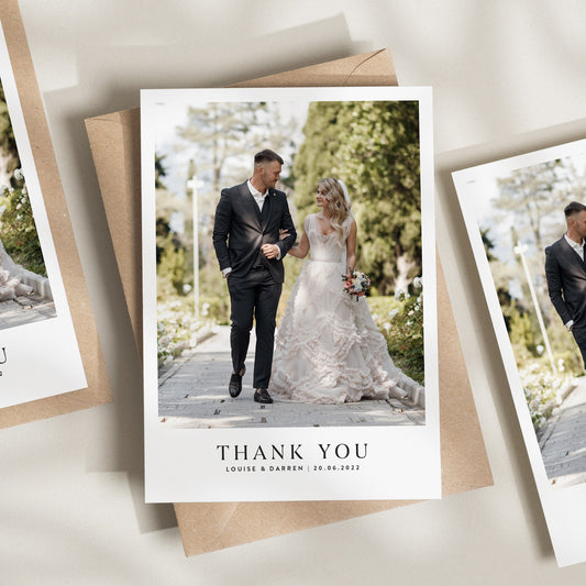 Calligraphy Photo Thank You Wedding Cards, Simple Thank You Wedding Cards, Wedding Thank You Cards With Photo, Thank You With Envelopes