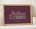 Personalised Wedding Venue Print, Burgundy Wall Art, Custom Venue Illustration, Wedding Gift, Anniversary Gift, Oak Framed Print
