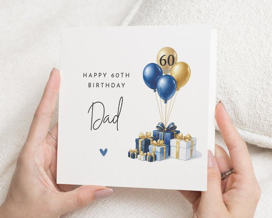 60th Birthday Card for Dad, Dad Birthday Card, 60th Birthday Card for Him, Personalised Dad Card, Milestone Birthday Card, Gift Balloons