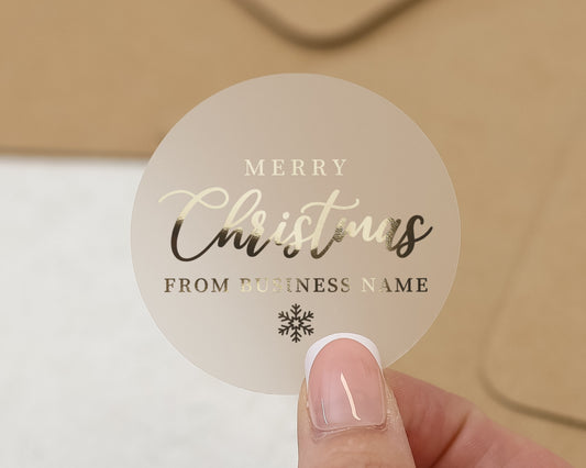 Merry Christmas Stickers, Personalised Christmas Sticker, Custom Business Christmas Labels, Gold Foil Christmas Sticker