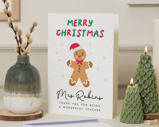 Teacher Christmas Card, Christmas Card for Teacher, Christmas Thank You Card, Personalised Teacher Card, Gingerbread Christmas Card