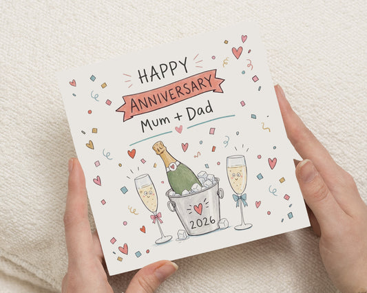 Personalised Anniversary Card for Mum and Dad, Parents Anniversary Card, Mum and Dad Wedding Anniversary Card, Champagne Anniversary Card