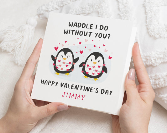 Penguin Valentines Card, Cute Valentines Day Card, Personalised Valentines Card, Card for Him, Card for Her