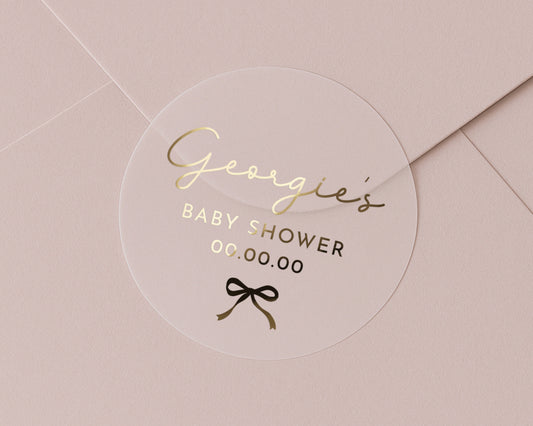 Personalised Baby Shower Sticker, Baby Shower Envelope Seal, Custom Name Gold Foil Sticker, Baby Shower Decoration