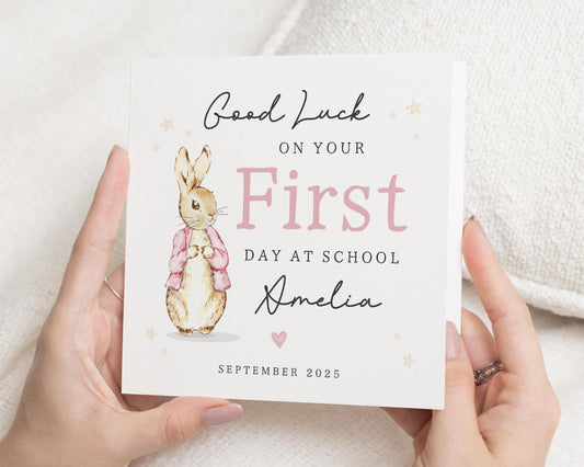 First Day At School Card, Good Luck Card, Personalised Bunny Card, First Day Card For Girl, Good Luck Card For Daughter, Cute Animal Card