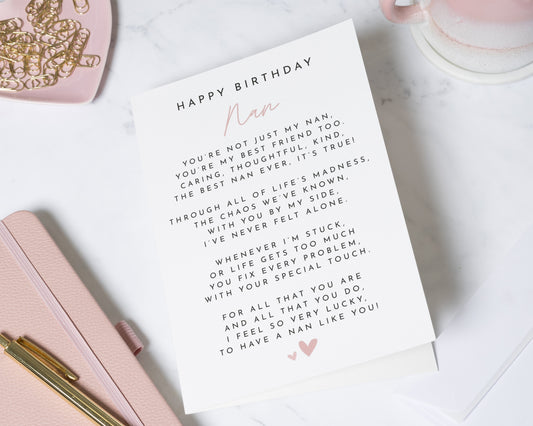 Personalised Nan Birthday Card, Birthday Card for Nan, Nanny Birthday Card, Grandma Birthday Card, Poem Birthday Card for Her, Granny Card