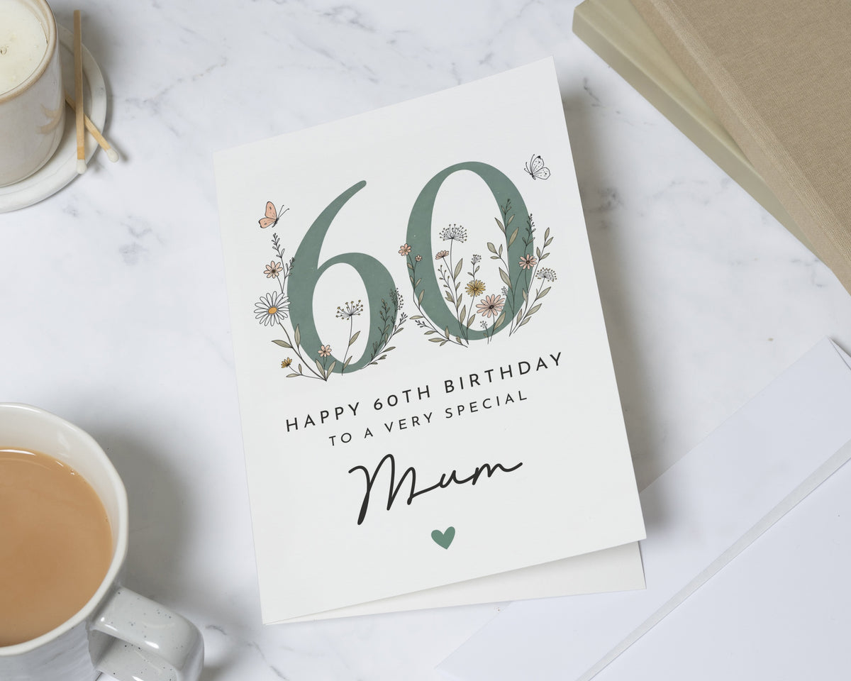 60th Birthday Card for Mum, Mum 60th Birthday Card, Birthday Card for Mum, Personalised Birthday Card for Her, Floral Birthday Card