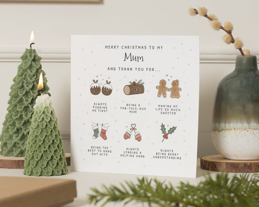 Christmas Card for Mum, Mum Christmas Card, Thank You Mum Card, Cute Christmas Card for Mum, Personalised Christmas Card for Her