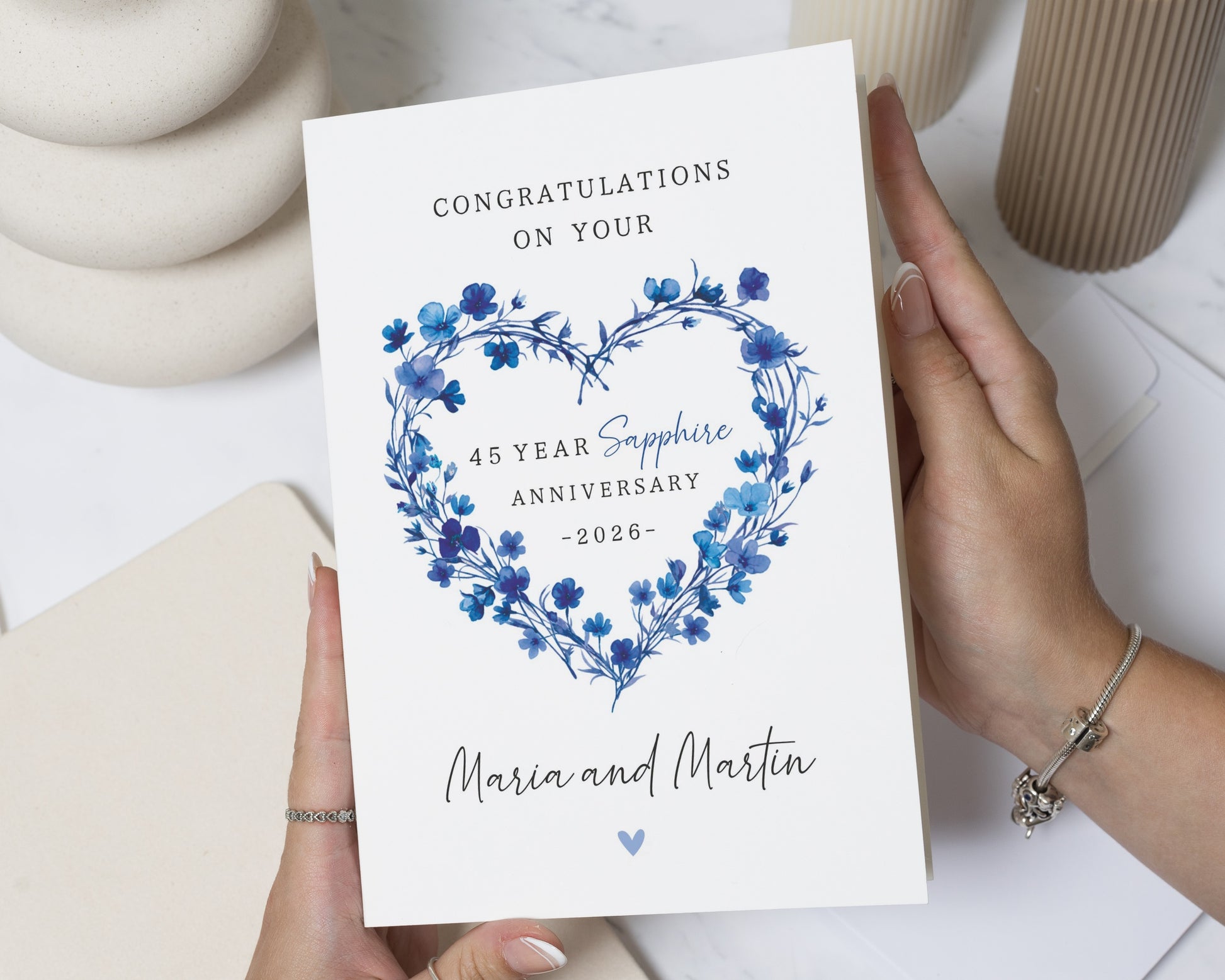 45th Sapphire Anniversary Card, Personalised Wedding Anniversary Card, Anniversary Card for Couple, 45 Year Anniversary Card, Floral Card
