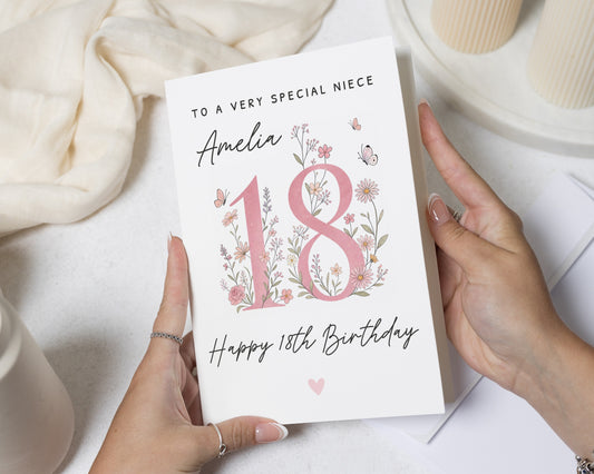 18th Birthday Card for Niece, Personalised Birthday Card for Her, Floral Birthday Card, 18th Birthday Cards, Special Niece Card