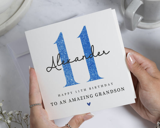 11th Birthday Card for Grandson, Personalised Birthday Card for Boy, Grandson Birthday Card, Custom Name 11th Birthday Card