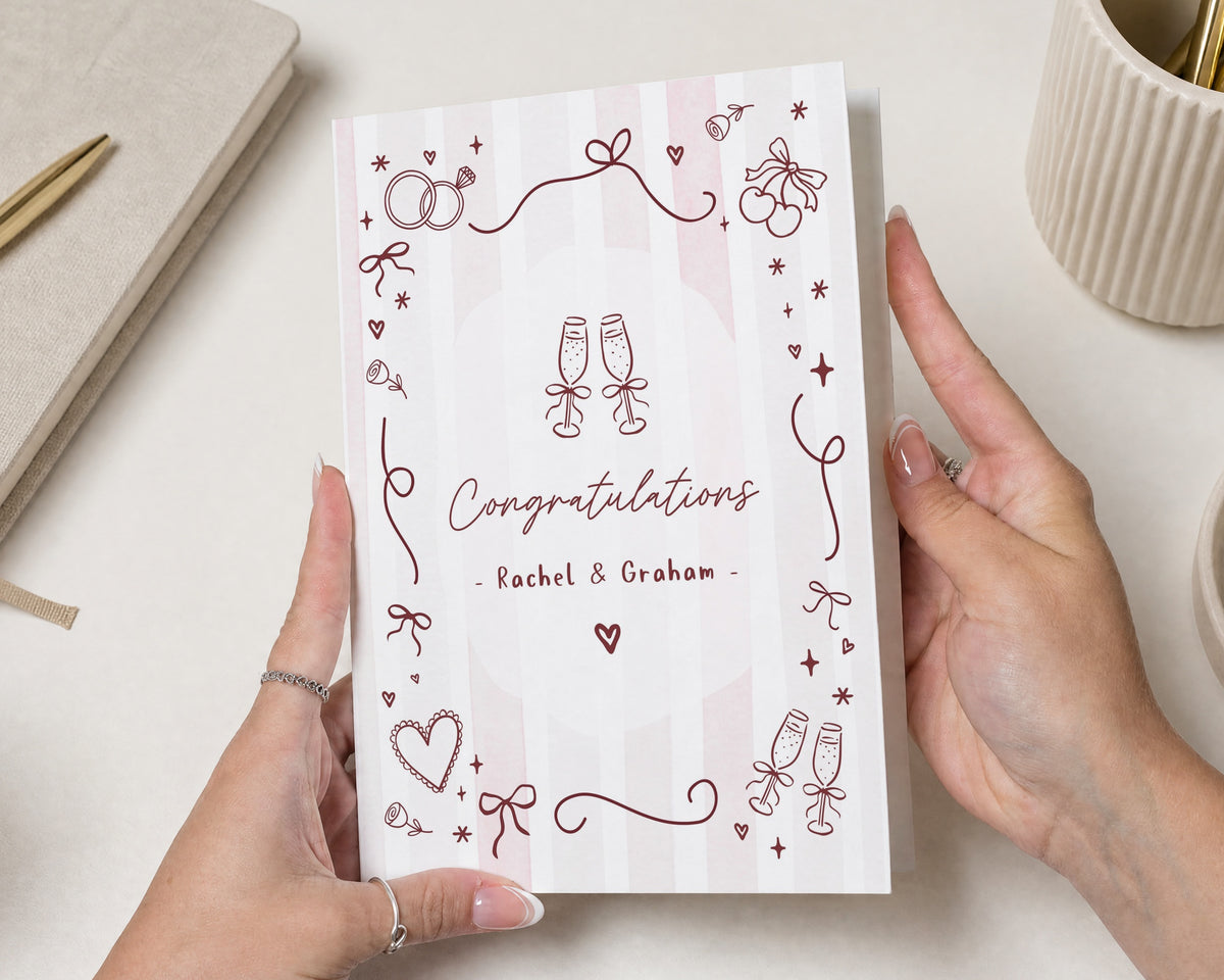 Personalised Wedding Card, Congratulations Card for Couple, Engagement Card, Wedding Day Card, Champagne Card, Custom Wedding Card