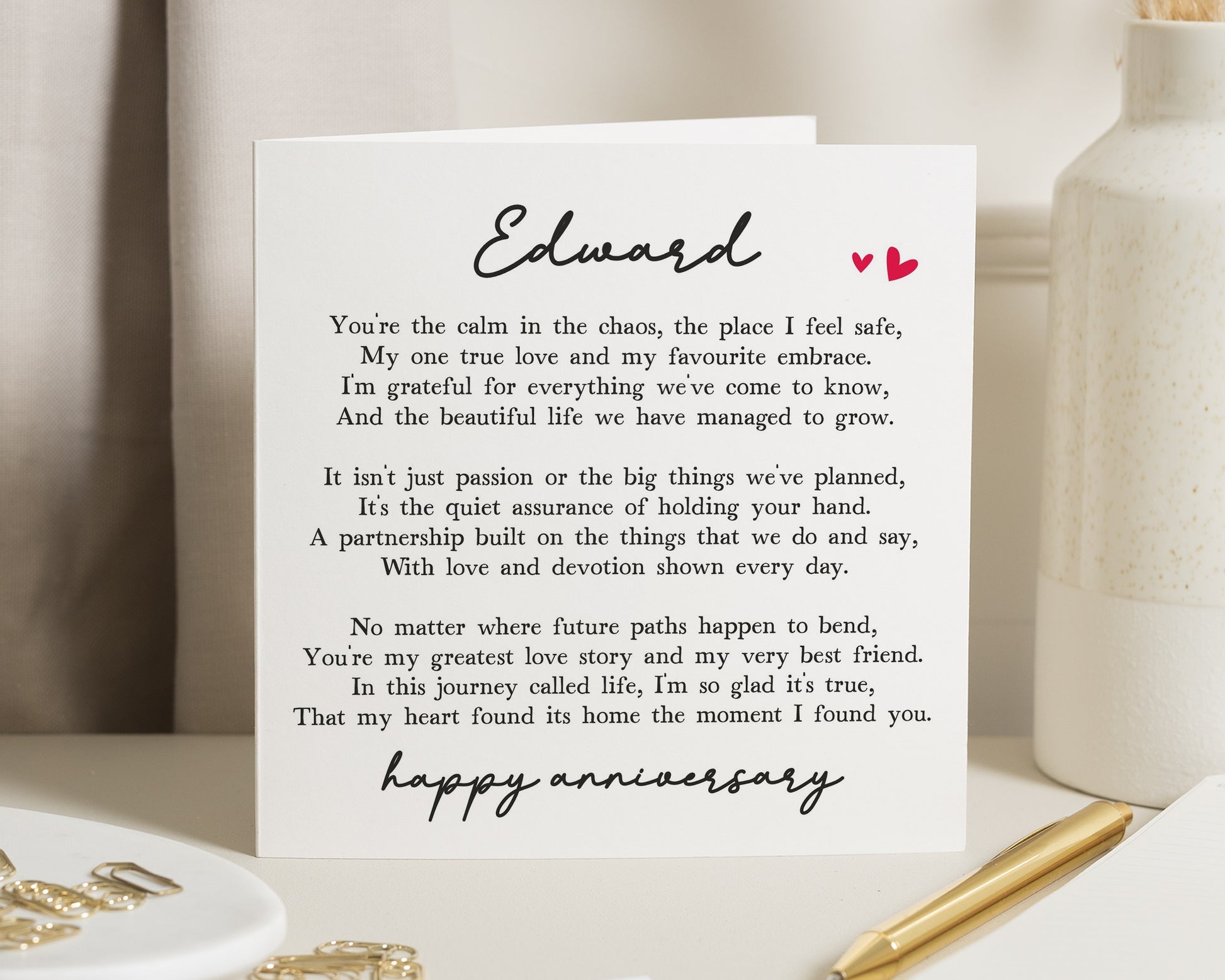 Anniversary Card for Husband, Personalised Anniversary Card for Him, Romantic Poem Card for Boyfriend, Love Card for Partner