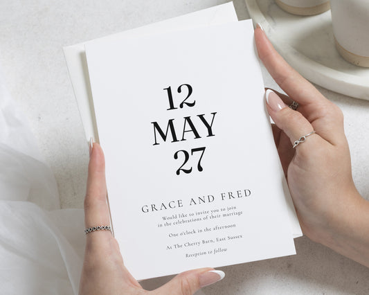 Minimal Wedding Invitations, Simple Black and White Wedding Invite, Elegant Typography Invitation Suite, Personalised Wedding Stationery