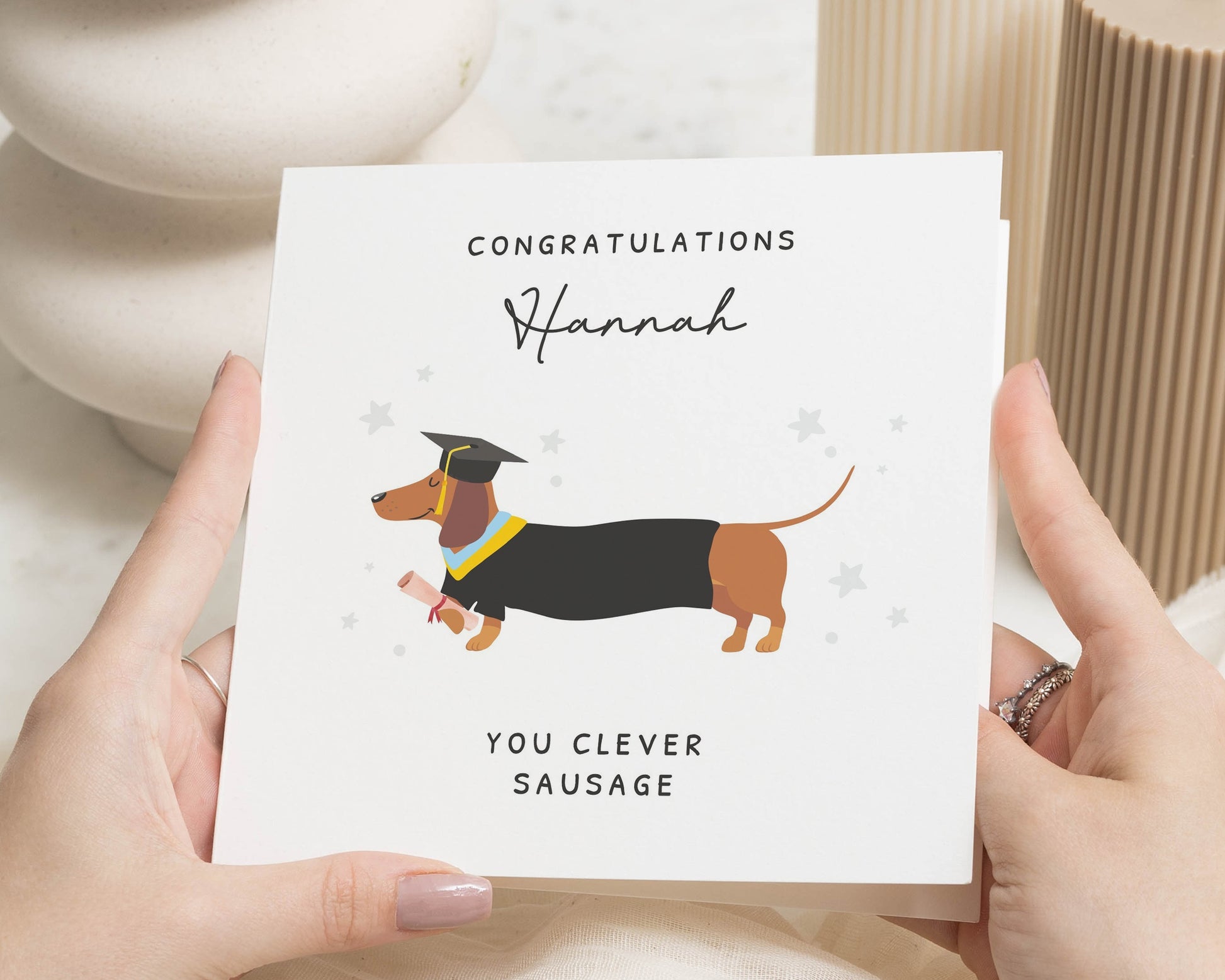 Personalised Graduation Card, Congratulations Card, Funny Graduation Card, Sausage Dog Card, Exam Results Card, Clever Sausage Card