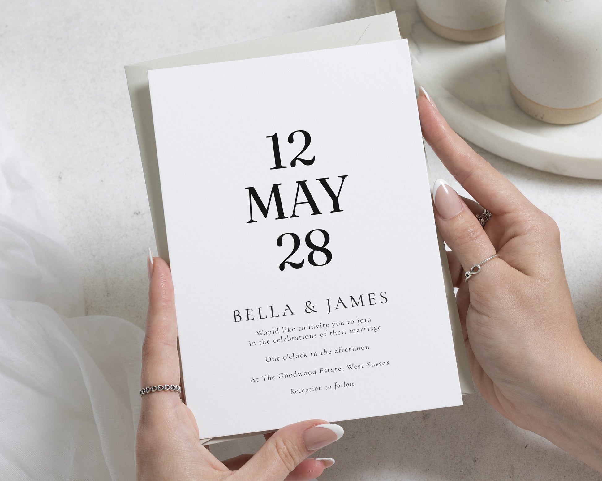 Black and White Minimal Wedding Invitations, Simple Typography Wedding Invite, Elegant Modern Personalised Invitation Suite