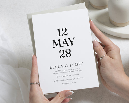 Black and White Minimal Wedding Invitations, Simple Typography Wedding Invite, Elegant Modern Personalised Invitation Suite