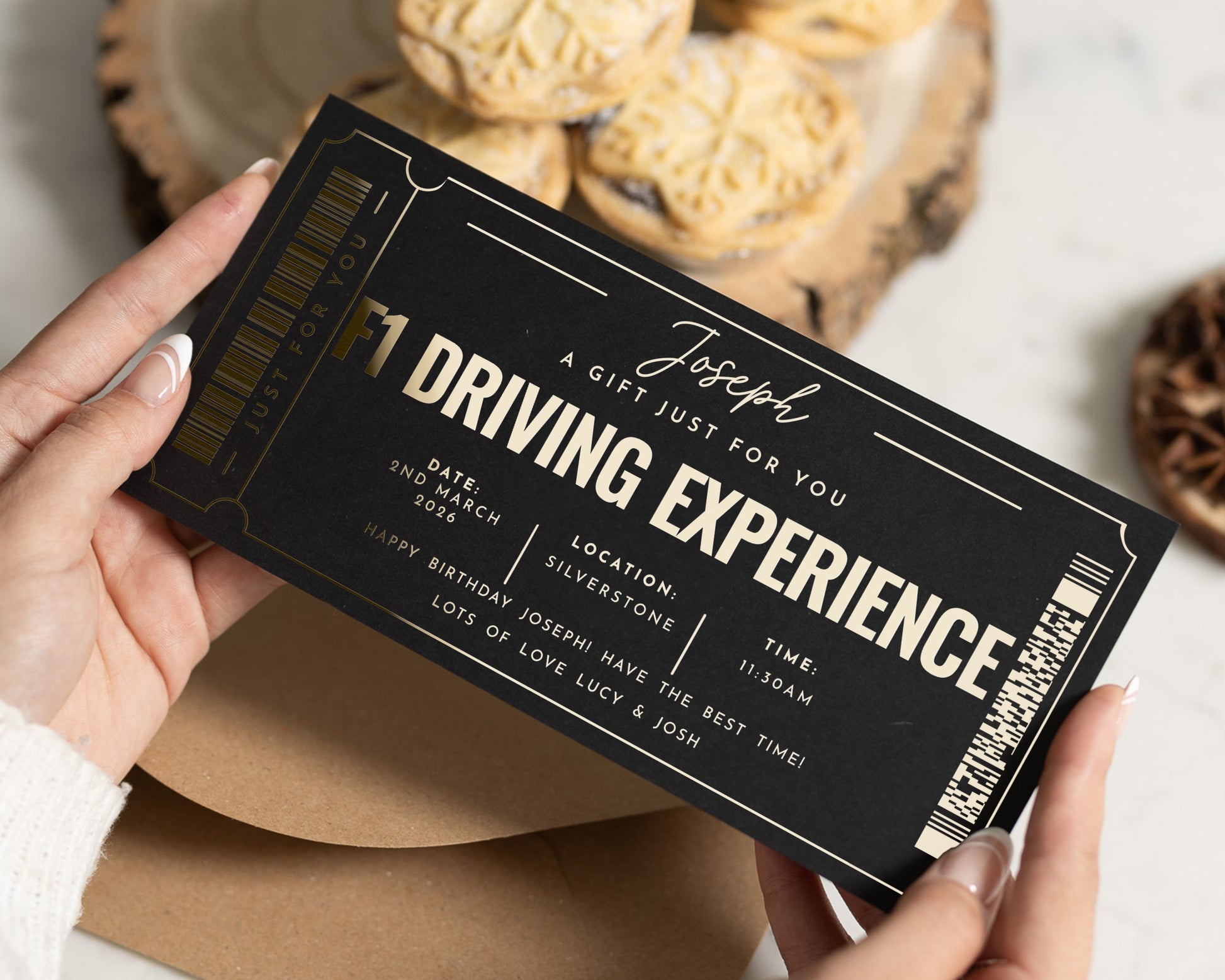Personalised Driving Experience Gift Voucher, F1 Gift Voucher, Custom Gold Foil Experience Ticket